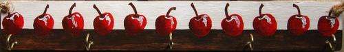 Handpainted Wooden Sign Art Wall Plaque - Cherries on shelf