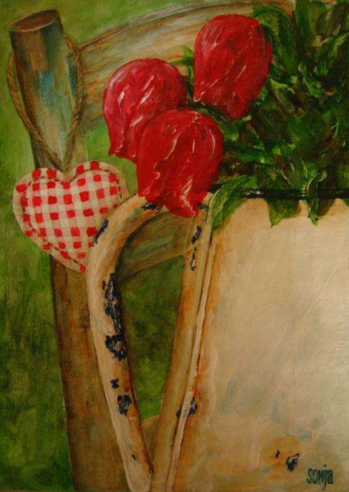 ***Acrylics - Red Tulips in Enamel Jug - Sonja Peacock***