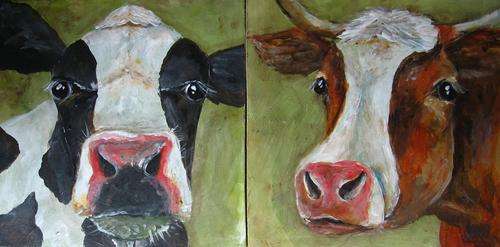 ***Acrylics - Set of cows  - 20 x 20 cm each - Sonja Peacock***