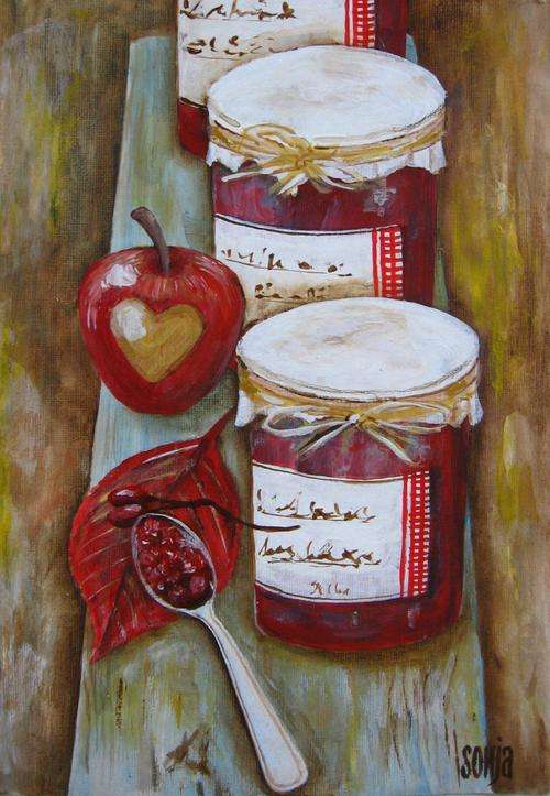 ***Acrylics - Apple and berry jam still life - Sonja Peacock***