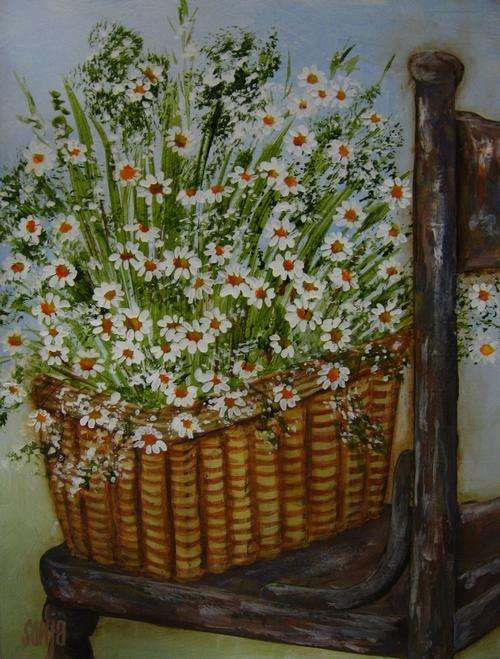 ***Acrylics - Still Life with Flowers on Chair 2 - Sonja Peacock***