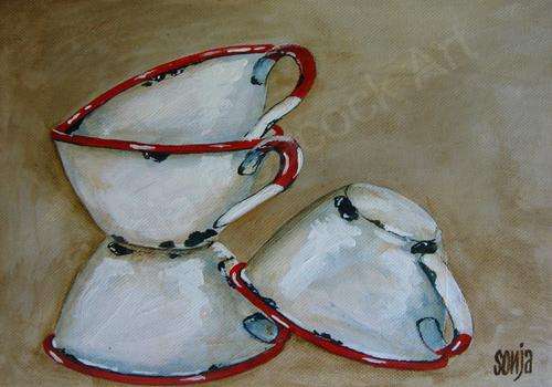 ***Acrylics - Vier koppies stillewe - Sonja Peacock***