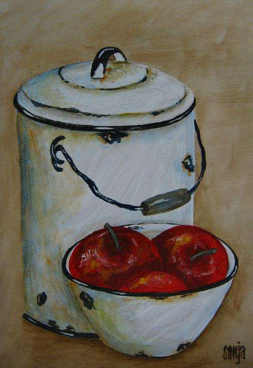 ***Acrylics - Still life with apples in bowl - Sonja Peacock***
