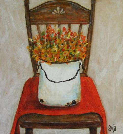 ***Acrylics - Still Life on chair with flowers - Sonja Peacock***