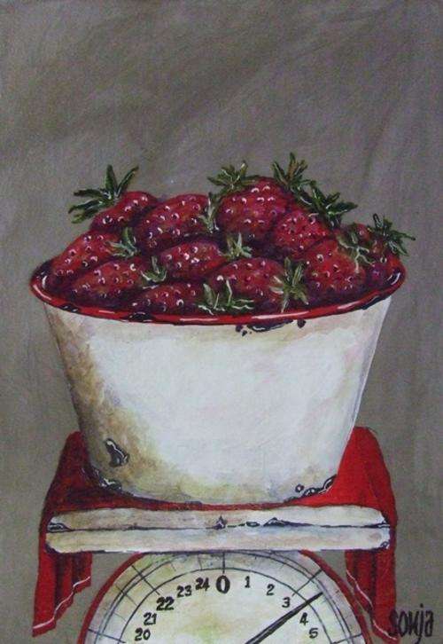 ***Acrylics - Strawberries on scale - Sonja Peacock***