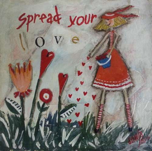 ***Acrylics & Mixed Media - Spread your love - 20 x 20 cm - Sonja Peacock - 50% sale***
