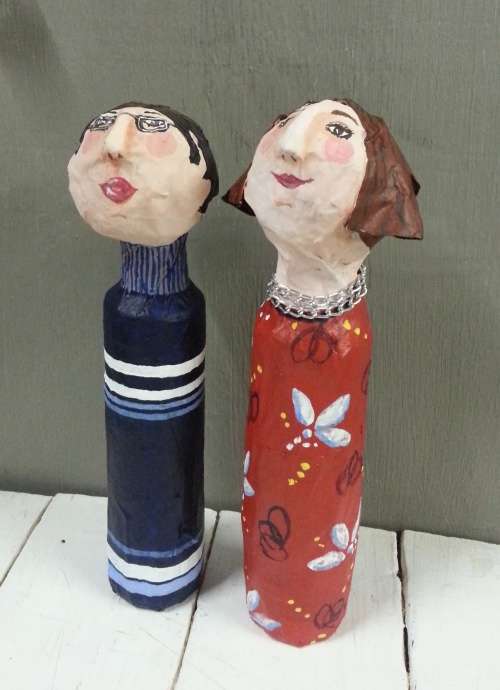Paper Mache dolls - set of 2 - 50% Off sale