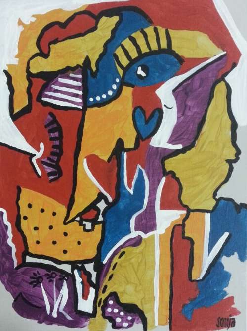 ***Acrylics on paper - Woman and her cat - 30 x 40cm - Sonja Peacock***