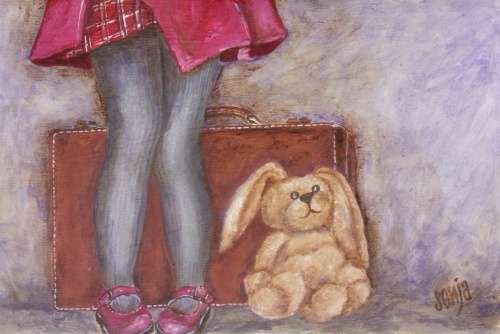 ***Acrylics - Little girl with teddy bear- Sonja Peacock*** - Clearance sale