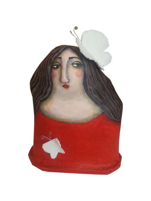Woman with butterflies - Paper Mâché doll - now on clearance sale