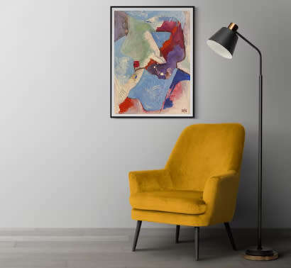 Man with blue letter - Acrylics on canvas sheet- Abstract Art