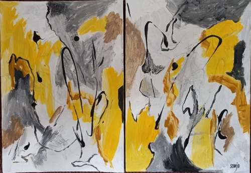 Unchartered I & II - Acrylics & Watercolors on canvas board - Abstract Art (Set of 2)