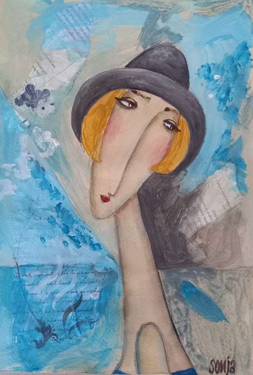 The Blue Series - Girl 2 -  Acrylics on paper
