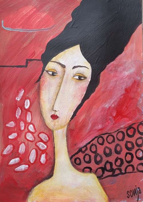 The Red Series - Girl 2 -  Acrylics on paper