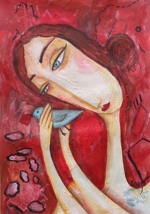 The Red Series - Girl 1 -  Acrylics on paper