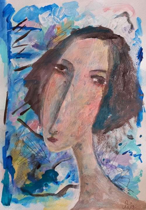 Abstract girl 1 -  Acrylics on paper