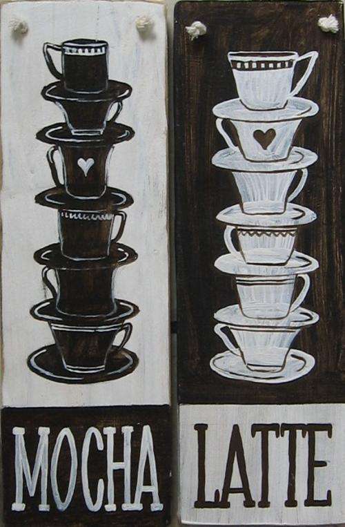 Handpainted Wooden Wall Hangings (set of 2) - MOCHA LATTE