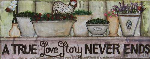 Handpainted Wooden Wall hanging - A true love story never ends