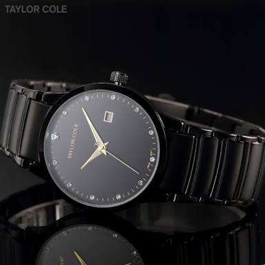 AUTHENTIC STUNNING UK BLACK TAYLOR COLE LADIES WATCH WITH DATE DISPLAY