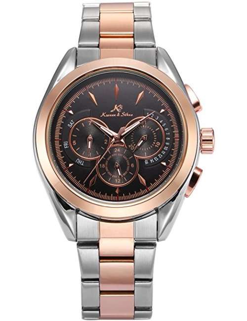 Authentic Men's Kronen&Sohne Analog Automatic Mechanical Day/Date/24 hour Display Steel Wrist Watch