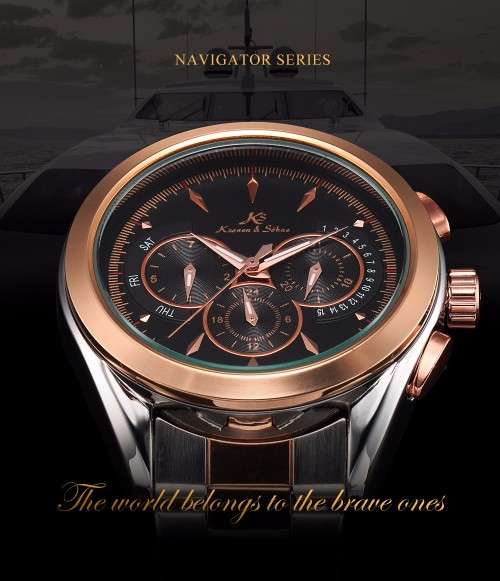 Authentic Men's Kronen&Sohne Analog Automatic Mechanical Day/Date/24 hour Display Steel Wrist Watch