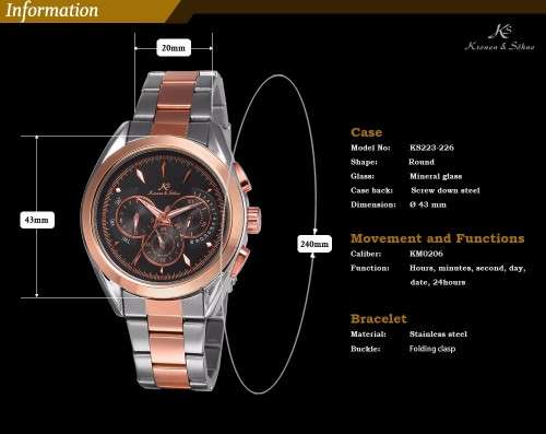 Authentic Men's Kronen&Sohne Analog Automatic Mechanical Day/Date/24 hour Display Steel Wrist Watch