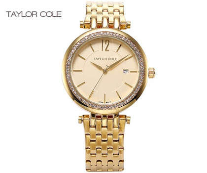 Authentic Stunning Taylor Cole AGLAIA Series Gold Crystal Bezel Ladies Watch