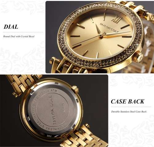 Authentic Stunning Taylor Cole AGLAIA Series Gold Crystal Bezel Ladies Watch