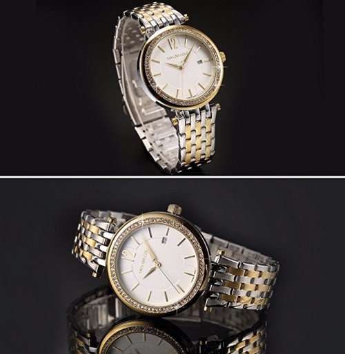Authentic Taylor Cole Auto Date Display Crystal Rhinestones Gold Case Women Dress Watch