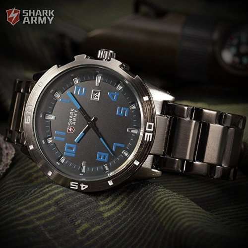 Brand New Authentic Shark Army Men Military Sport Black Blue Dial Mens Watch