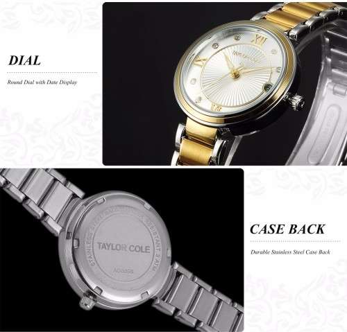 Stunning Authentic U.S. Taylor Cole Womens Analog Quartz Golden Stainless Steel Band Wrist Watch