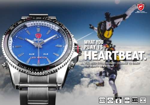 Authentic, Brand New Luxury MAKO SHARK Men's Sport Japan Quartz Analog Digital WATCH