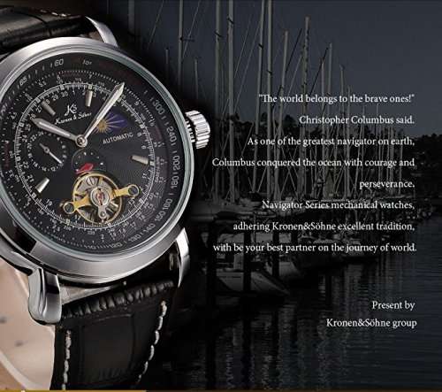 Authentic, Brand New KS Men's Wrist Watch Luxury Moon Phase Automatic Mechanical Black Dial