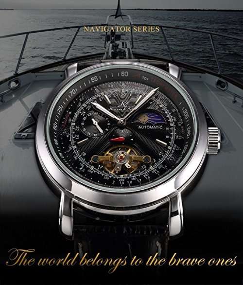 Authentic, Brand New KS Men's Wrist Watch Luxury Moon Phase Automatic Mechanical Black Dial