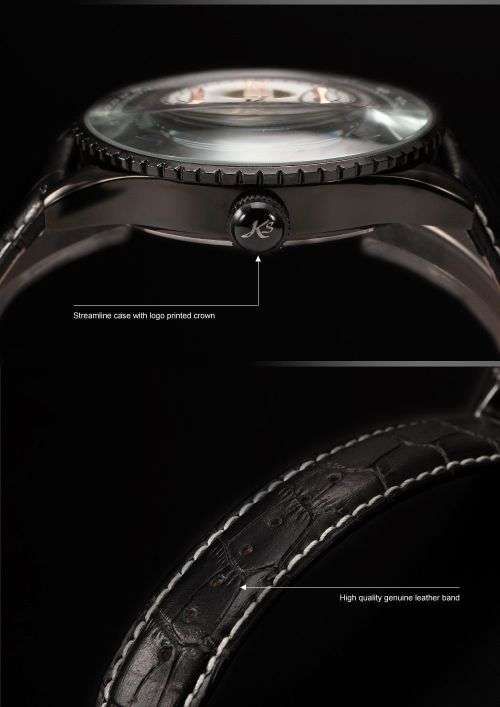 Authentic Brand New KS Royal Carving Mechanical Skeleton Black Men's Wrist Watch