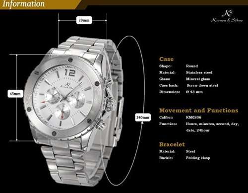 Authentic , Brand New, Stunnin KS White Dial Elegant Automatic Mechanical Men's Wrist Watch Day/Date