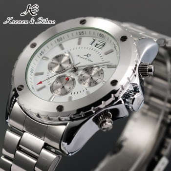 Authentic , Brand New, Stunnin KS White Dial Elegant Automatic Mechanical Men's Wrist Watch Day/Date