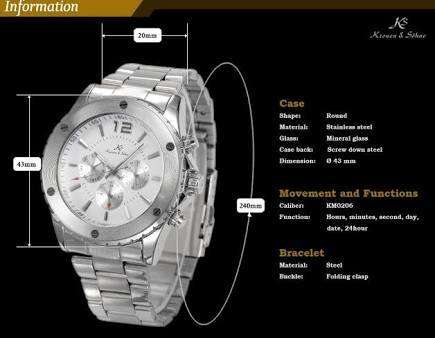 Authentic , Brand New, Stunnin KS White Dial Elegant Automatic Mechanical Men's Wrist Watch Day/Date