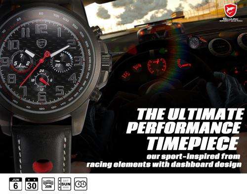 Luxury Men's Shark Stainless Steel Case Day Date Hollow Leather Strap Sports Watches Black Red