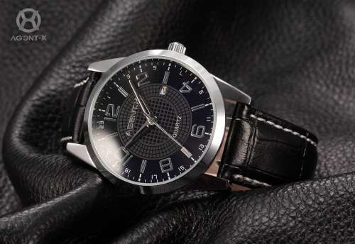 Authentic AgentX Unique Blue Dial Date Leather Quartz Mens Sport Wrist Watch With Gift Box