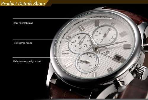 KS Automatic Mechanical Men's Analog Wrist Watch Gold Case Brown Leather Band