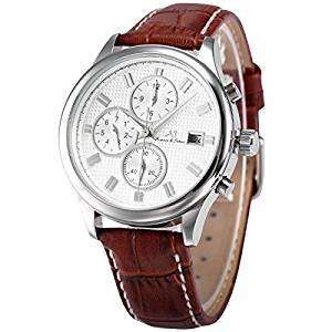 KS Automatic Mechanical Men's Analog Wrist Watch Gold Case Brown Leather Band