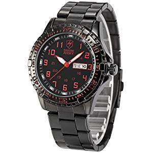 SHARK ARMY Date Day Black Stainless Steel Band Military Mens Quartz Sport Wrist Watch