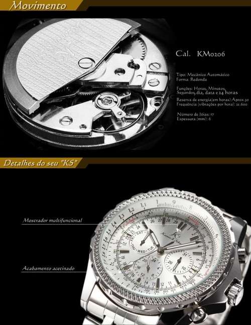 Ks Royal Carving Luxury Full Steel Calendar 24 Hours Auto Mechanical Mens Wristwatch