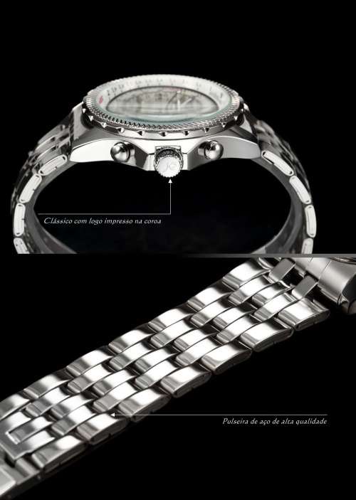 Ks Royal Carving Luxury Full Steel Calendar 24 Hours Auto Mechanical Mens Wristwatch