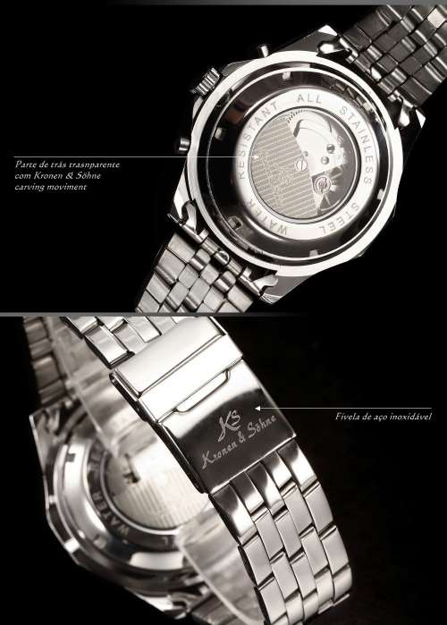 Ks Royal Carving Luxury Full Steel Calendar 24 Hours Auto Mechanical Mens Wristwatch
