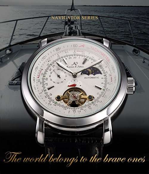 Authentic Brand New KS Men's Wrist Watch Luxury Moon Phase Automatic Mechanical White Dial