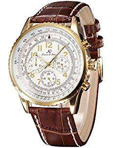 Authentic New KSAviator Luxury Day Date 24Hours Automatic Mechanical Men's Brown Leather Wrist Watch