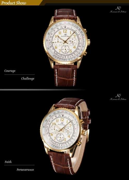 Authentic New KSAviator Luxury Day Date 24Hours Automatic Mechanical Men's Brown Leather Wrist Watch