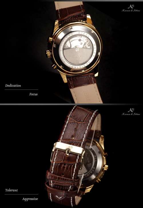 Authentic New KSAviator Luxury Day Date 24Hours Automatic Mechanical Men's Brown Leather Wrist Watch